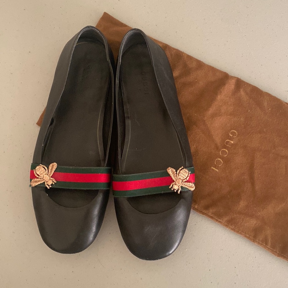 Authentic Gucci Bayadere bee leather ballet shoe with elastic / size 39
